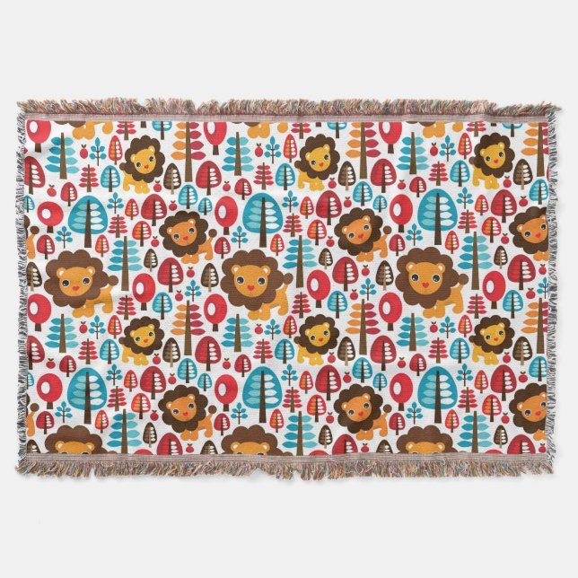 cute retro Lion kids illustration Throw Blanket (Front)