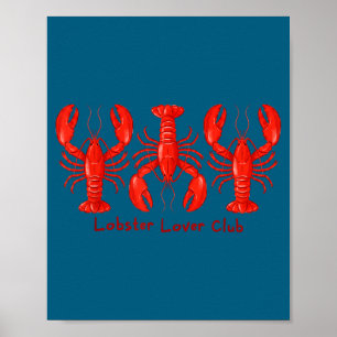 Cute Retro Lobster Lover Club Funny Poster