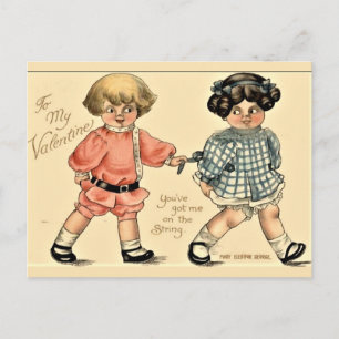 Cute Retro Love Children Illustration Holiday Postcard