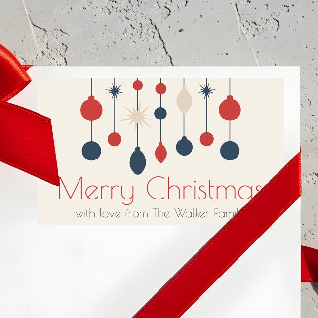 Cute Retro Merry Christmas Red Blue Ornaments Sticker (Creator Uploaded)