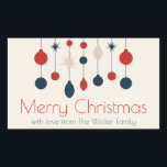 Cute Retro Merry Christmas Red Blue Ornaments Sticker<br><div class="desc">Cute retro Merry Christmas stickers with vintage 70 style ornaments in red,  blue,  and ivory above your family name. Beautiful nostalgic holiday gift labels.</div>