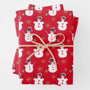 Cute Retro Mid-century Frosty Gold Red Wrapping Paper Sheet