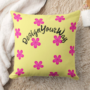 cute retro midcentury modern pink floral pattern   throw pillow