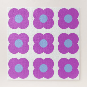 Cute Retro Mod Pop Flower Pattern in Purple  Jigsaw Puzzle