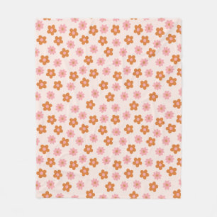 Cute Retro Mod Pop Flowers Pink and Burnt Orange Fleece Blanket