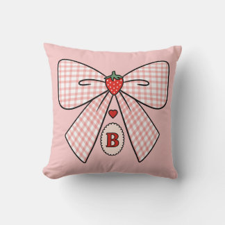 Cute Retro Monogram Initials Strawberry Coquette Throw Pillow