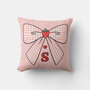 Cute Retro Monogram Initials Strawberry Coquette Throw Pillow