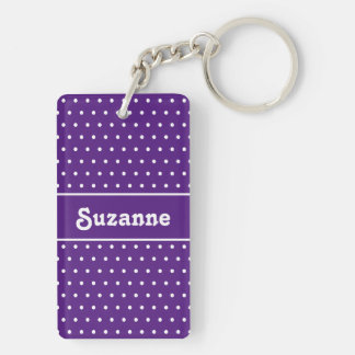 Cute Retro Name Polka Dot Royal Purple & White  Keychain