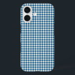 Cute Retro Navy Blue Gingham Plaid Pattern iPhone 16 Case<br><div class="desc">Cute Retro Navy Blue Gingham Plaid Pattern Phone Case</div>