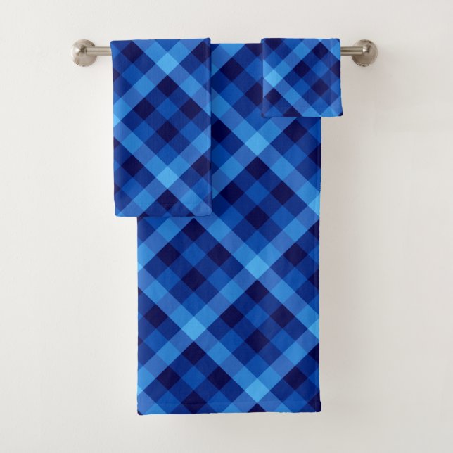 Cute Retro Ocean Blue Plaid Bath Towel Set (Insitu)