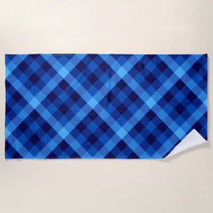 Cute Retro Ocean Blue Plaid Beach Towel