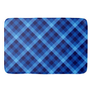 Cute Retro Ocean Blue Plaid Large Bath Mat