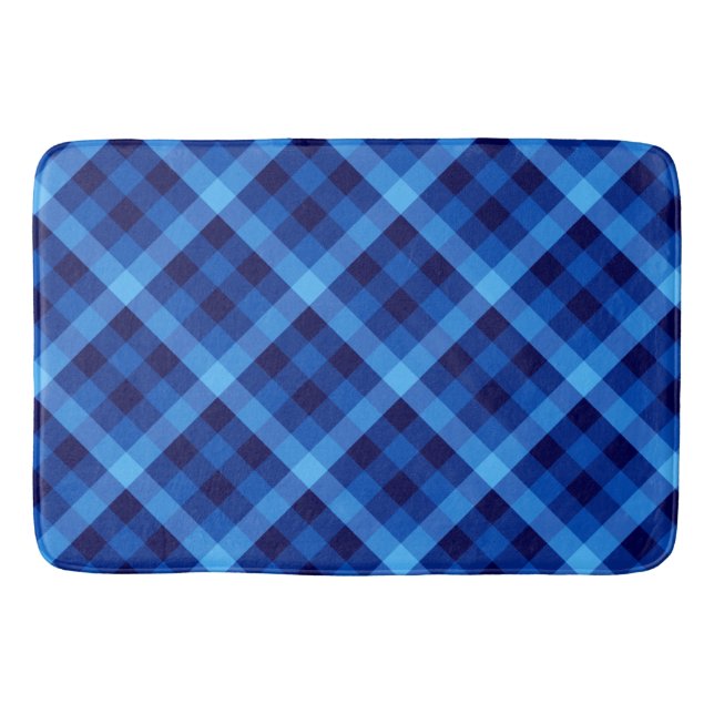 Cute Retro Ocean Blue Plaid Large Bath Mat (Front)