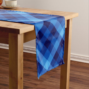 Cute Retro Ocean Blue Plaid Large Table Runner
