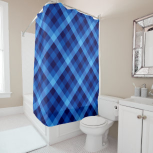 Cute Retro Ocean Blue Plaid Shower Curtain