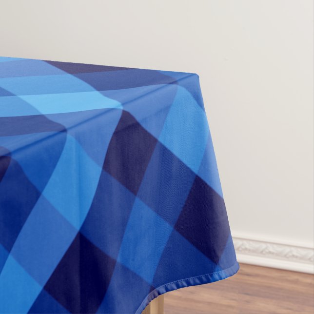 Cute Retro Ocean Blue Plaid Small Tablecloth (In Situ)