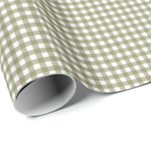 Cute Retro Olive Green Gingham Plaid Pattern Wrapping Paper