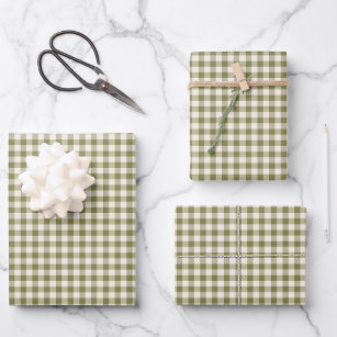 Cute Retro Olive Green Gingham Plaid Pattern Wrapping Paper Sheet
