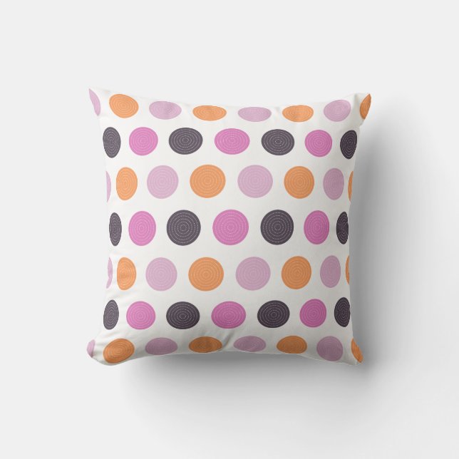 Cute Retro Orange Purple Pink Polka Dot Pattern Throw Pillow (Front)