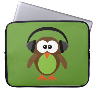 Cute Retro Owl DJ with Headphones Laptop Sleeve