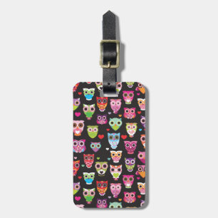 Cute retro owl pattern illustrated luggage case luggage tag