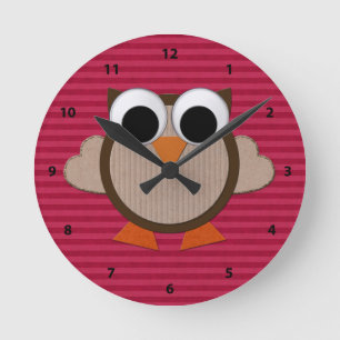 Cute Retro Owl Pink Stripe Clock