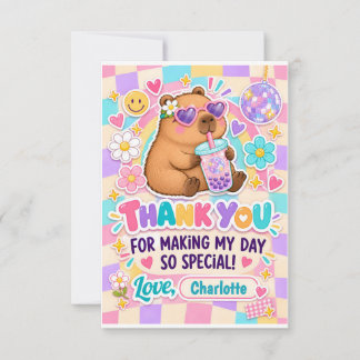 Cute Retro Pastel Boba Tea Capybara Thank You Card
