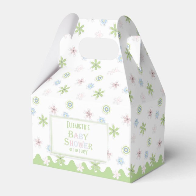 Cute Retro Pastel Floral Baby Shower Favor Box (Front Side)