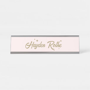 Cute Retro Pastel Pink Girl Boss Desk Name Plate