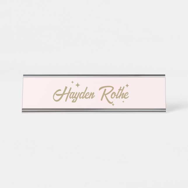Cute Retro Pastel Pink Girl Boss Desk Name Plate (Front)