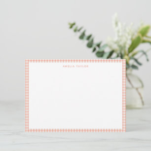 Cute Retro Peach Pink Gingham Plaid Personalized Card
