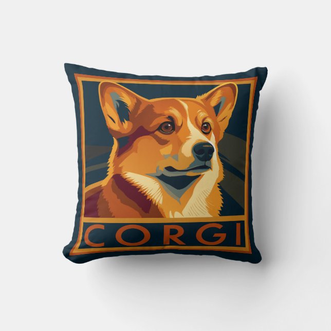Cute Retro Pembroke Welsh Corgi Throw Pillow (Front)
