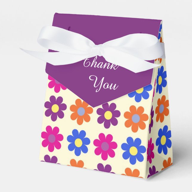 Cute Retro Penny Flower Pattern Thank You Favor Box (Front Side)