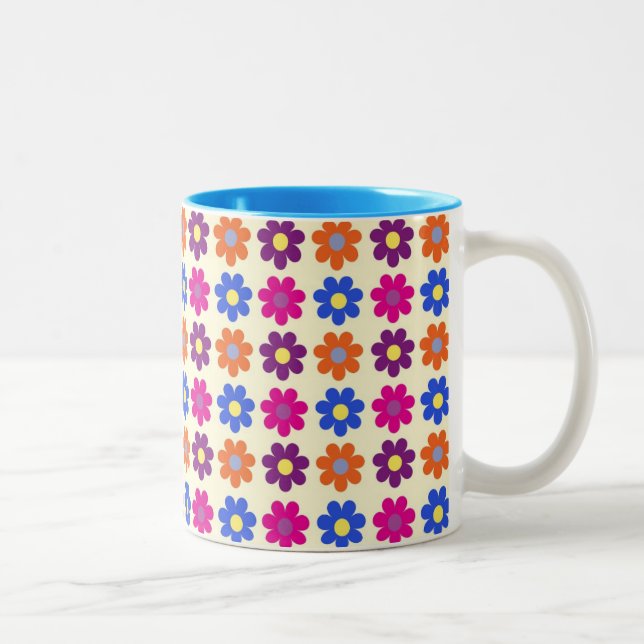Cute Retro Penny Flower Pattern Two-Tone Coffee Mug (Right)