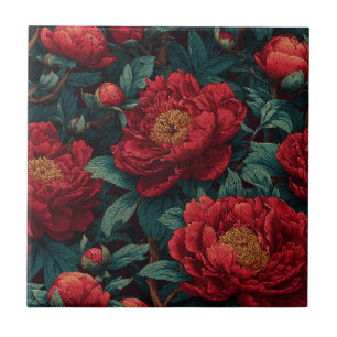 Cute Retro Peonies Tiles For Rustic Kitchen