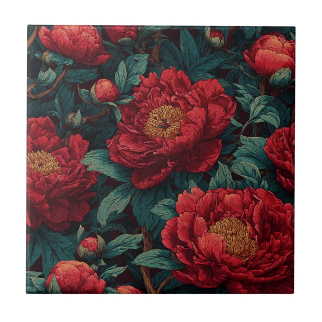 Cute Retro Peonies Tiles  For Rustic Kitchen (Front)
