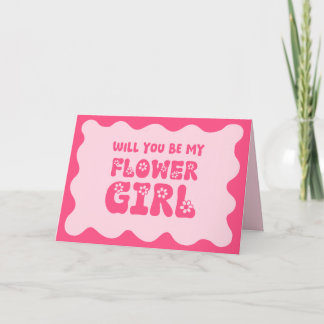 Cute Retro Pink Be My Flower Girl Proposal Card