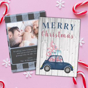 Cute Retro Pink Christmas Tree Holiday Greeting