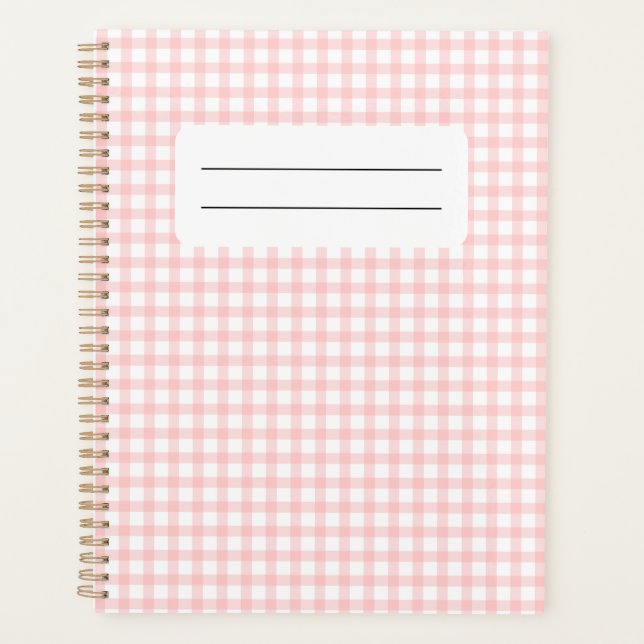 Cute Retro Pink Gingham Plaid pattern Planner (Front)