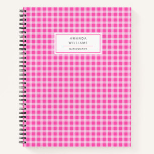Cute Retro Pink Gingham Plaid Personalised Notebook