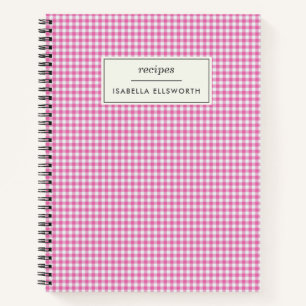 Cute Retro Pink Gingham Plaid Personalized Recipe  Notebook