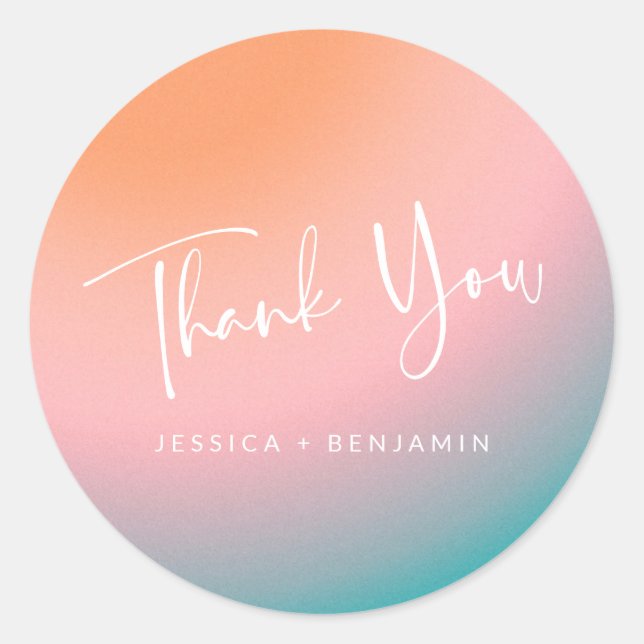 Cute Retro Pink Gradient Personalized Thank You Classic Round Sticker (Front)