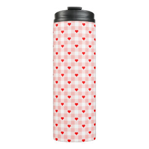 Cute Retro Pink Heart Gingham Plaid pattern Thermal Tumbler