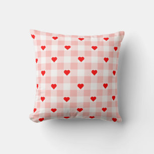 Cute Retro Pink Heart Gingham Plaid pattern Throw Pillow