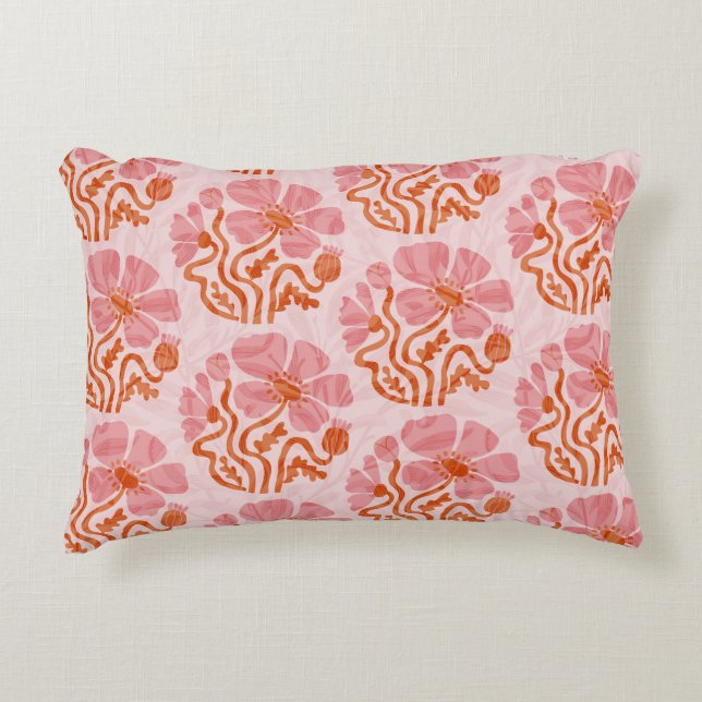 Cute Retro Pink-Orange Abstract Flower Accent Pillow (Front)