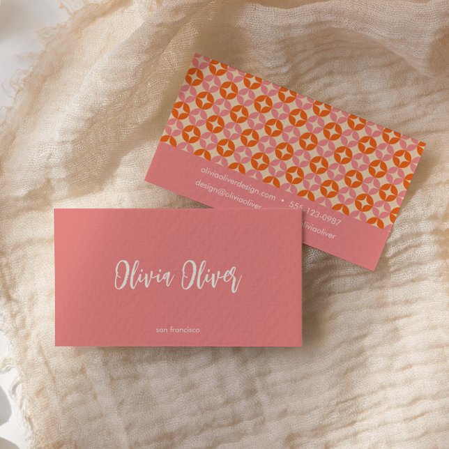 Cute Retro Pink Orange Script Calligraphy Bright Business Card (Creator Uploaded)
