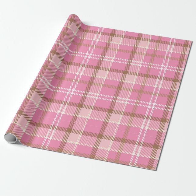 Cute Retro Pink Plaid Tartan Pattern Wrapping Paper (Unrolled)