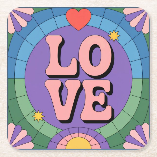 Cute Retro Pink Purple Coaster Set (Front)