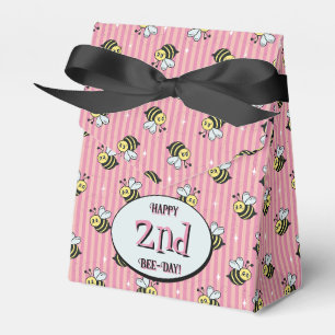 Cute Retro Pink Striped Bumblebee Birthday Favor Box