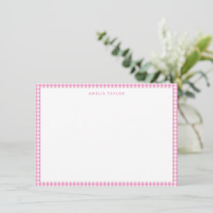 Cute Retro Pink White Gingham Plaid Personalized Card